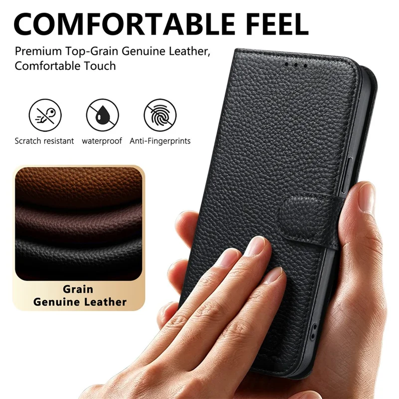Custodia per Google Pixel 10 Pro in Vera Pelle Scamosciata con Portafoglio e Blocco RFID, Cover per Telefono con Protettore per Schermo in Vetro Temperato - Nero