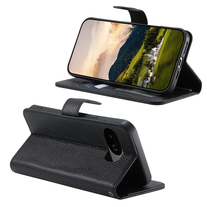 Capa de Carteira em Couro Split para Google Pixel 10a com Bloqueio RFID e Protector de Ecrã de Vidro Temperado - Preto
