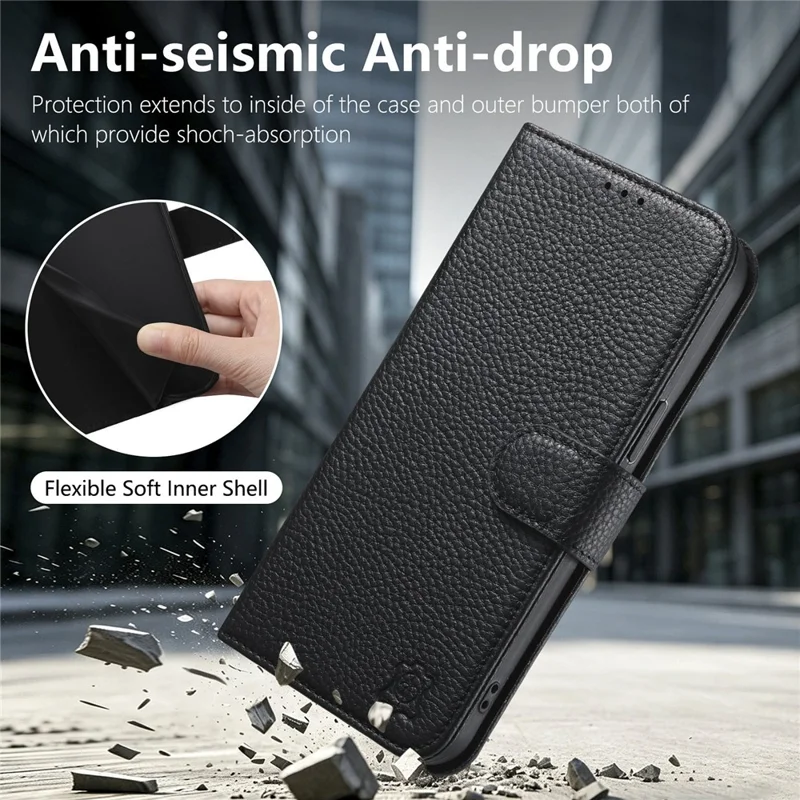 For Google Pixel 11 Pro XL Case Split Leather Wallet RFID-blokerende telefonbeskyttelse med skærmværn af kvalitetshårdet glas - Sort