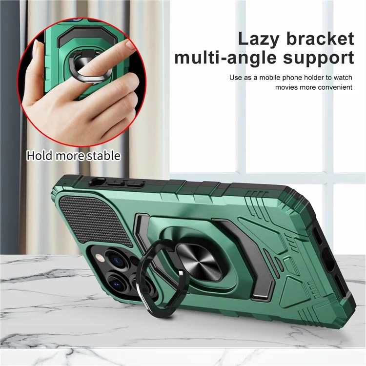 Rückenhülle Mit Kickstand Für Iphone 13 Pro 6,1 Zoll, Luftkissen PC + TPU Hybrid Phone Case Eingebaute Magnethalter Metallblech - Mitternacht Grün