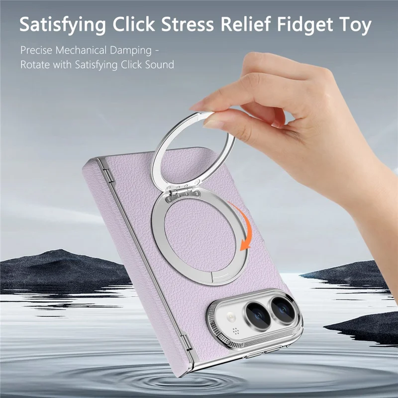 For iPhone Duo Case Magnetic Kickstand Automatic Rebound Hinge Litchi Texture Leather Phone Cover - Purple