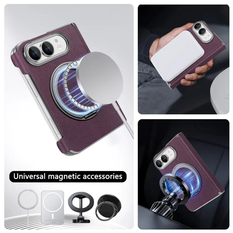 For iPhone Duo Case Magnetic Kickstand Leather + PC Dual-Hinge Protection Phone Cover - Purple