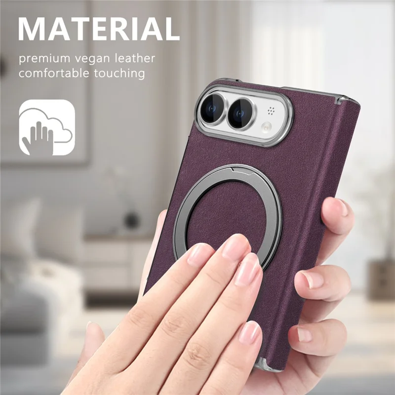 For iPhone Duo Case Magnetic Kickstand Leather + PC Dual-Hinge Protection Phone Cover - Purple