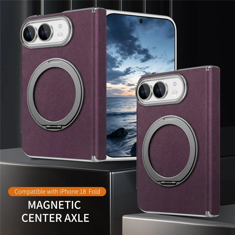 For iPhone Duo Case Magnetic Kickstand Leather + PC Dual-Hinge Protection Phone Cover - Purple