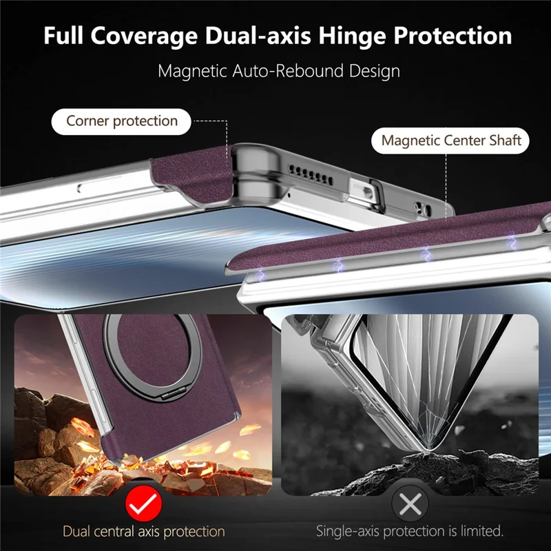 For iPhone Duo Case Magnetic Kickstand Leather + PC Dual-Hinge Protection Phone Cover - Purple