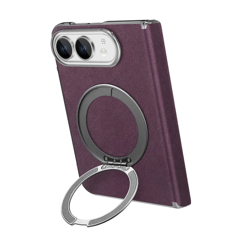 For iPhone Duo Case Magnetic Kickstand Leather + PC Dual-Hinge Protection Phone Cover - Purple