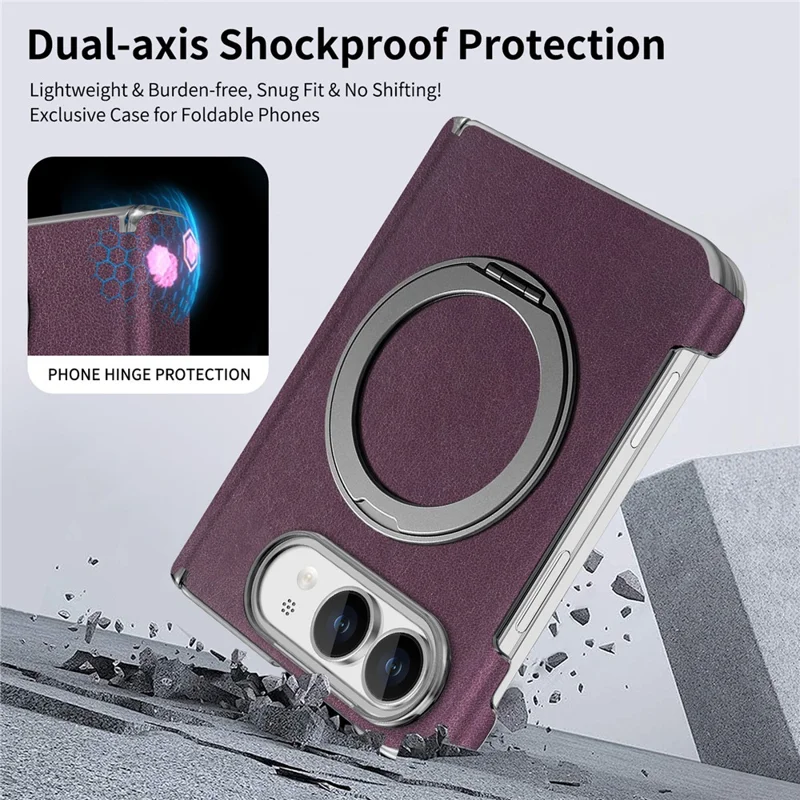 For iPhone Duo Case Magnetic Kickstand Leather + PC Dual-Hinge Protection Phone Cover - Purple