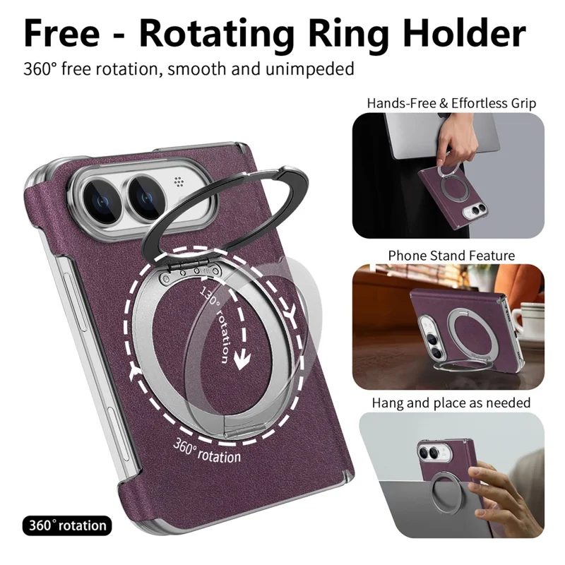 For iPhone Duo Case Magnetic Kickstand Leather + PC Dual-Hinge Protection Phone Cover - Purple
