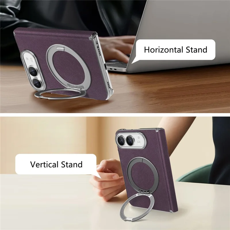 For iPhone Duo Case Magnetic Kickstand Leather + PC Dual-Hinge Protection Phone Cover - Purple