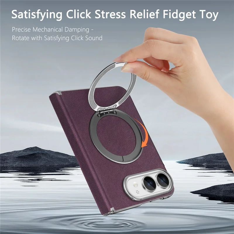 For iPhone Duo Case Magnetic Kickstand Leather + PC Dual-Hinge Protection Phone Cover - Purple