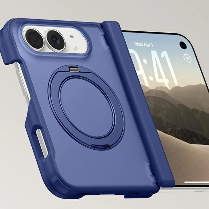 For iPhone Duo Magnetic Case Kickstand Shockproof Matte TPU + PC Phone Cover - Dark Blue