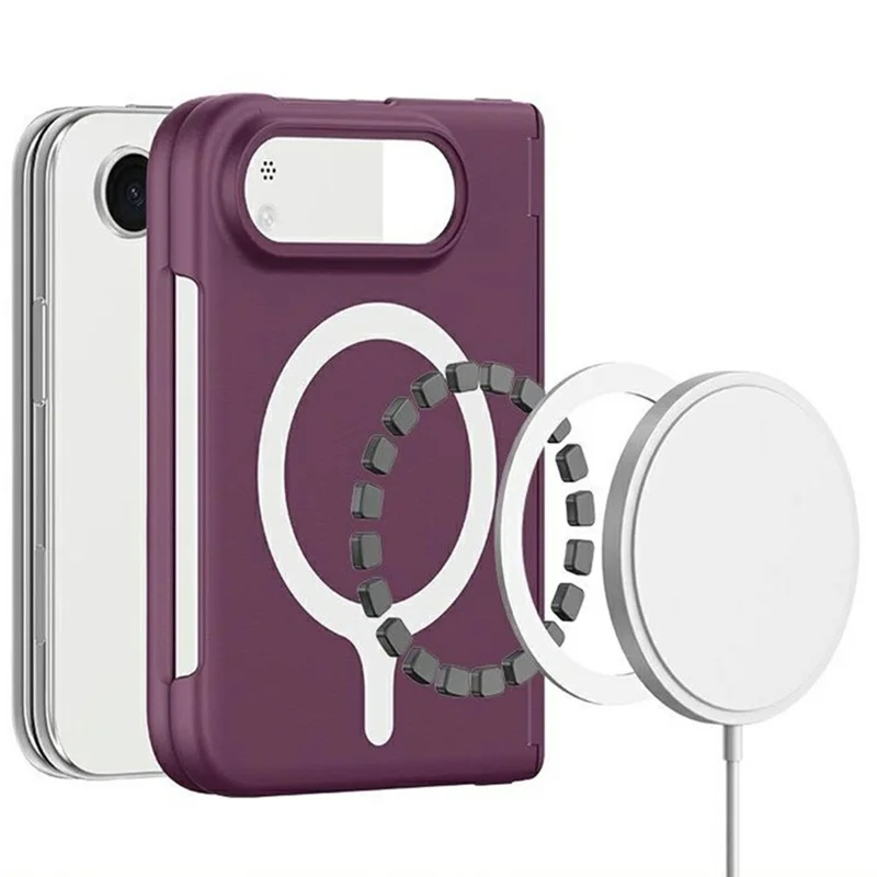 For iPhone Duo Magnetic Case Shockproof Hard PC Phone Cover with Tempered Glass Screen Protector - Wine Red