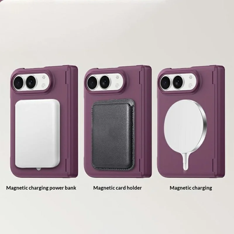 For iPhone Duo Magnetic Case Shockproof Hard PC Phone Cover with Tempered Glass Screen Protector - Wine Red