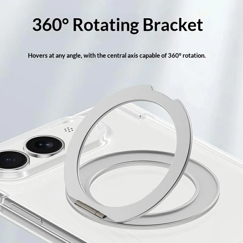 For iPhone Duo Magnetic Case Rotatable Kickstand Hard PC Phone Cover with Tempered Glass Screen Protector - Transparent