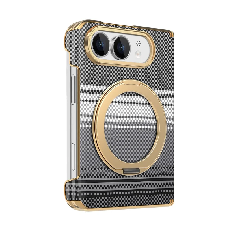 For iPhone Duo Magnetic Case Ring Kickstand Hinge Design Electroplated Leather + PC Phone Cover - Black