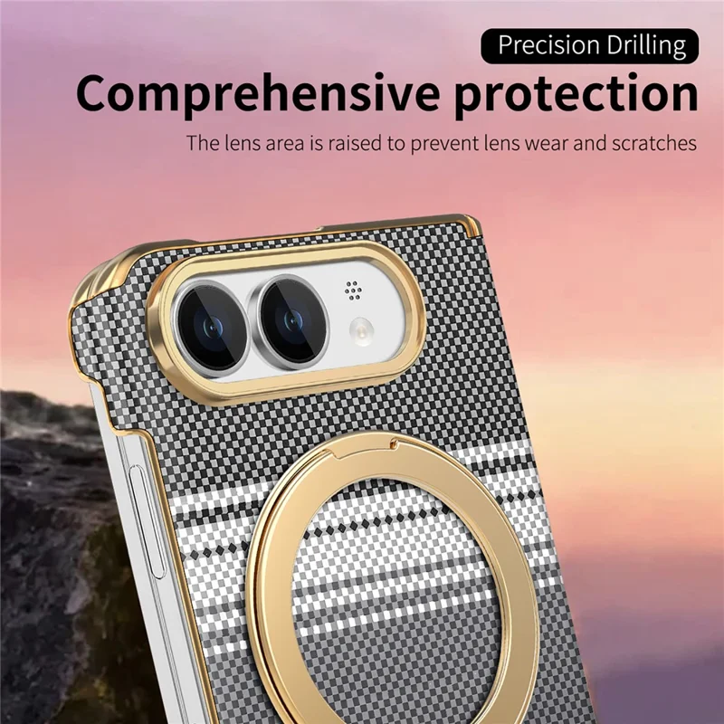 For iPhone Duo Magnetic Case Ring Kickstand Hinge Design Electroplated Leather + PC Phone Cover - Black