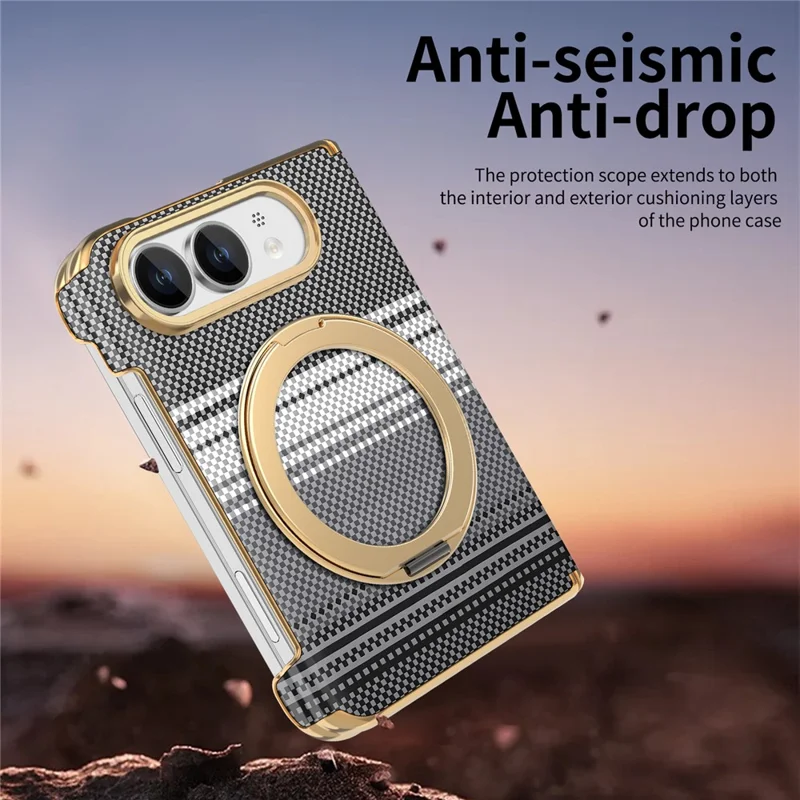 For iPhone Duo Magnetic Case Ring Kickstand Hinge Design Electroplated Leather + PC Phone Cover - Black