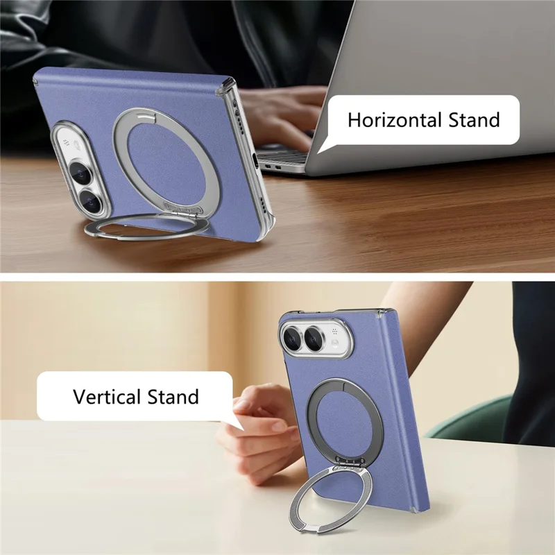 Voor iPhone Duo Magnetische Ringstandhouder met Scharnierbescherming Lederen + PC Telefoonhoes - Blauw