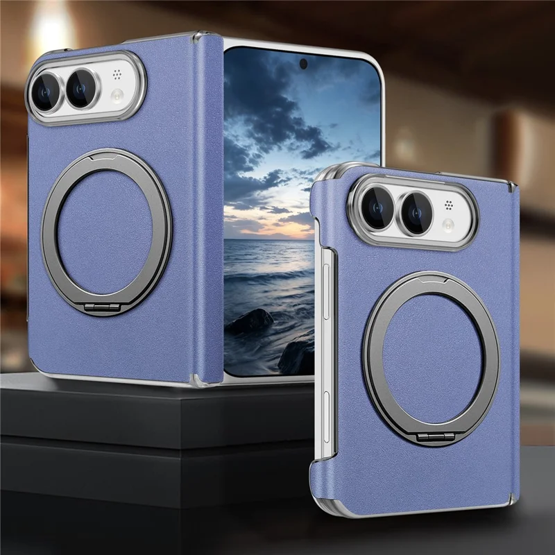 Voor iPhone Duo Magnetische Ringstandhouder met Scharnierbescherming Lederen + PC Telefoonhoes - Blauw