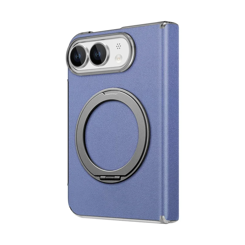 Voor iPhone Duo Magnetische Ringstandhouder met Scharnierbescherming Lederen + PC Telefoonhoes - Blauw