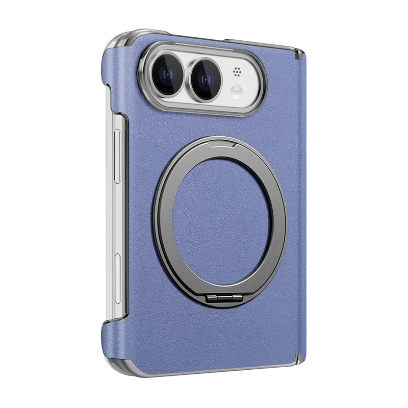 Voor iPhone Duo Magnetische Ringstandhouder met Scharnierbescherming Lederen + PC Telefoonhoes - Blauw