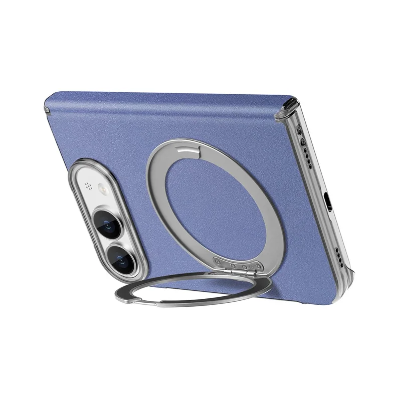 Voor iPhone Duo Magnetische Ringstandhouder met Scharnierbescherming Lederen + PC Telefoonhoes - Blauw