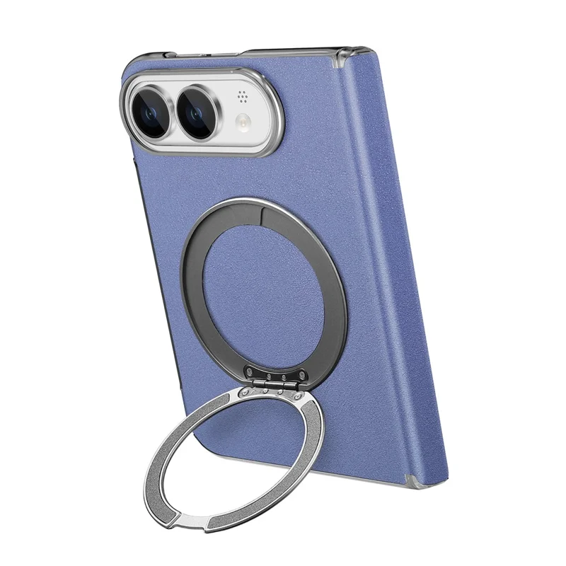 Voor iPhone Duo Magnetische Ringstandhouder met Scharnierbescherming Lederen + PC Telefoonhoes - Blauw
