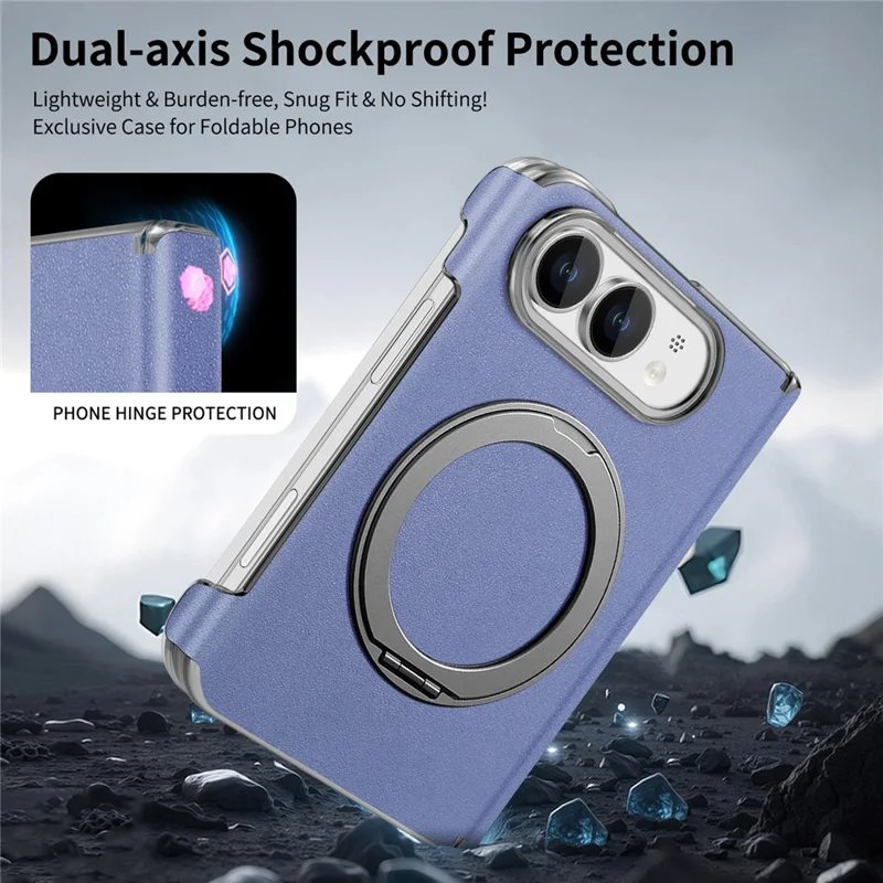 Voor iPhone Duo Magnetische Ringstandhouder met Scharnierbescherming Lederen + PC Telefoonhoes - Blauw