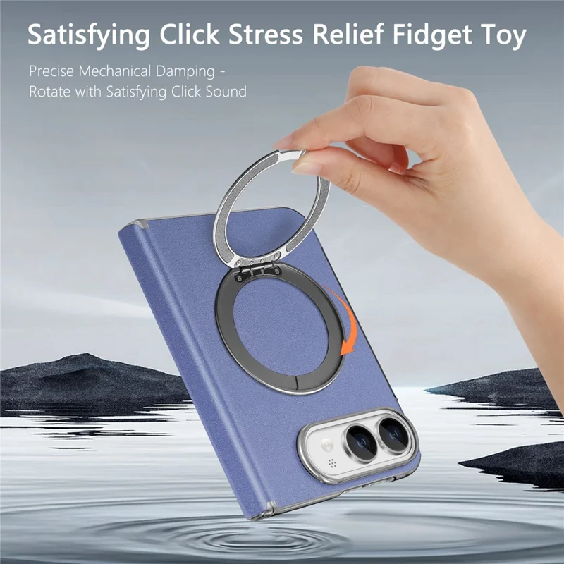 Voor iPhone Duo Magnetische Ringstandhouder met Scharnierbescherming Lederen + PC Telefoonhoes - Blauw