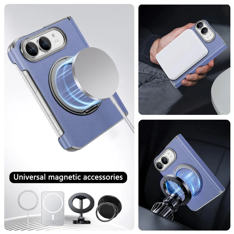 Voor iPhone Duo Magnetische Ringstandhouder met Scharnierbescherming Lederen + PC Telefoonhoes - Blauw