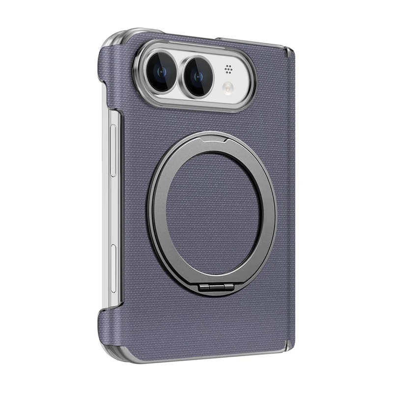 For iPhone Duo Case Fine Grid Texture Leather Magnetic Ring Kickstand Foldable Phone Cover - Purple
