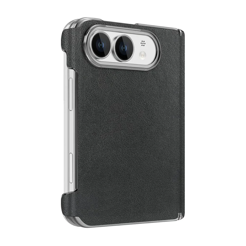For iPhone Duo Magnetic Case PU Leather Dual-Axis Shockproof Phone Cover - Black
