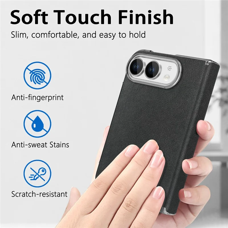 For iPhone Duo Magnetic Case PU Leather Dual-Axis Shockproof Phone Cover - Black