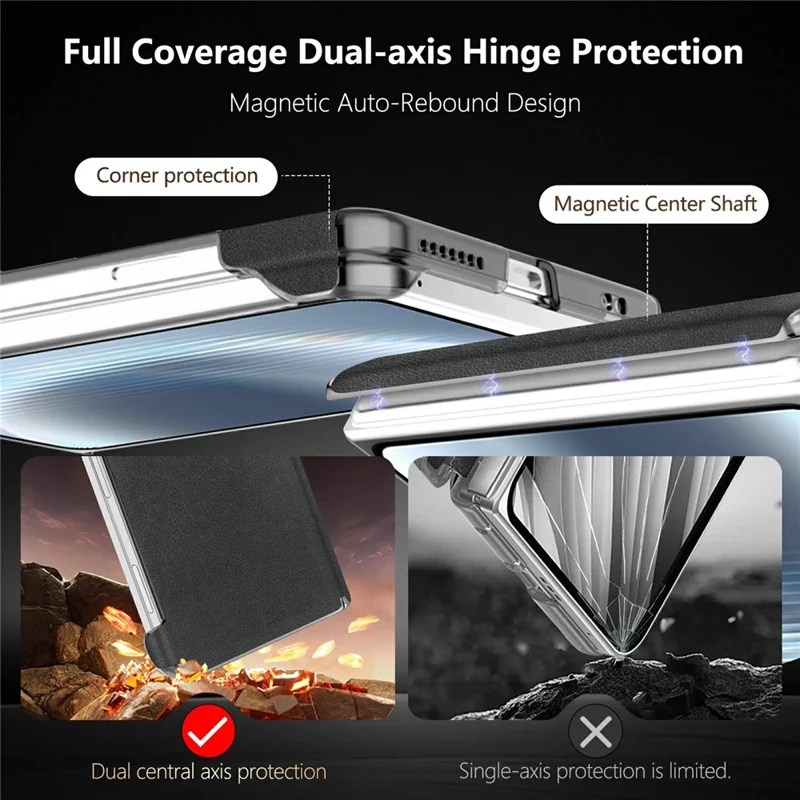 For iPhone Duo Magnetic Case PU Leather Dual-Axis Shockproof Phone Cover - Black