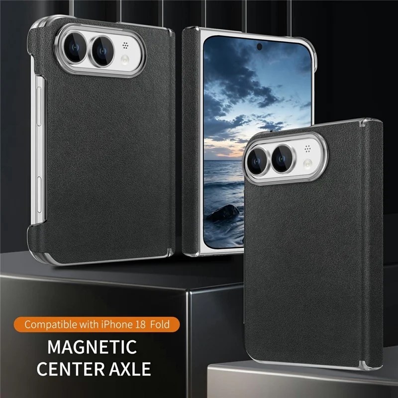 For iPhone Duo Magnetic Case PU Leather Dual-Axis Shockproof Phone Cover - Black