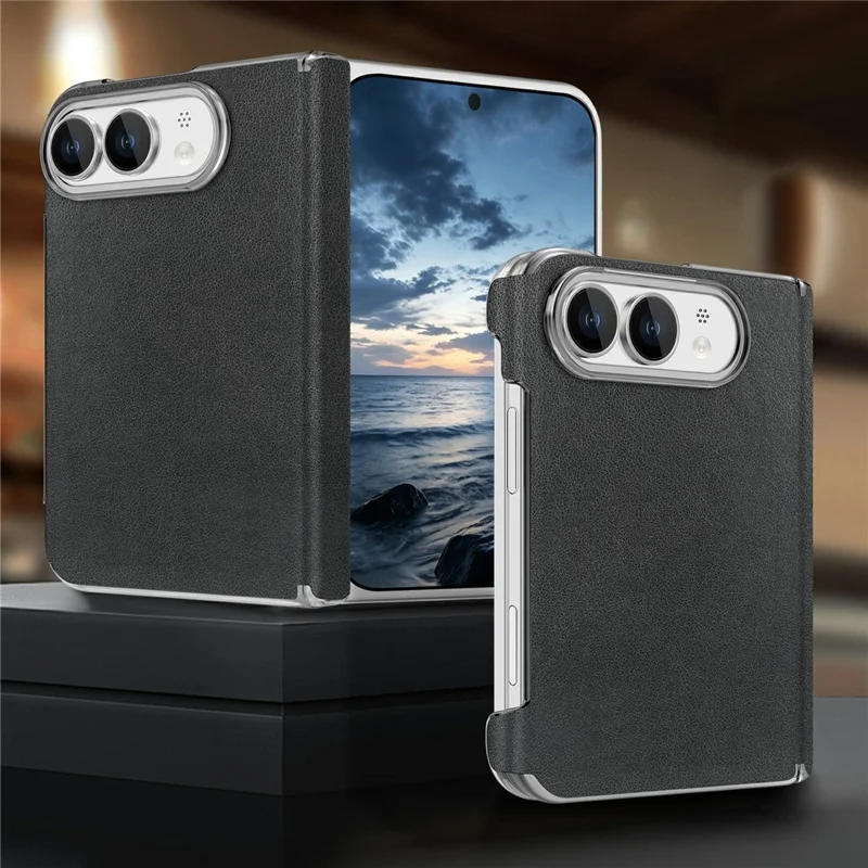 For iPhone Duo Magnetic Case PU Leather Dual-Axis Shockproof Phone Cover - Black