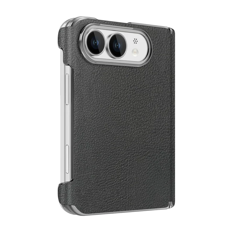 Für iPhone Duo Magnetische Hülle Scharnier Schutz Leder + PC Stoßfeste Klappbare Handyhülle - Schwarz