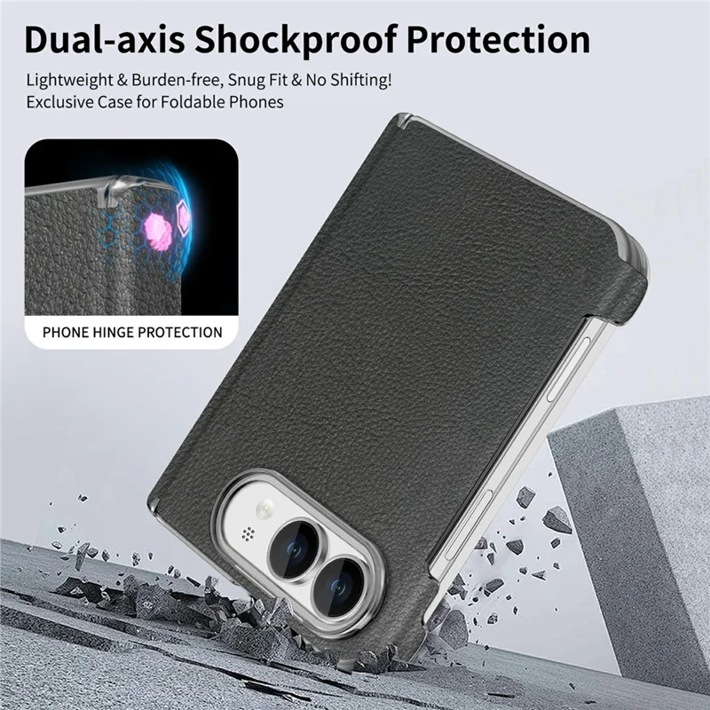Für iPhone Duo Magnetische Hülle Scharnier Schutz Leder + PC Stoßfeste Klappbare Handyhülle - Schwarz