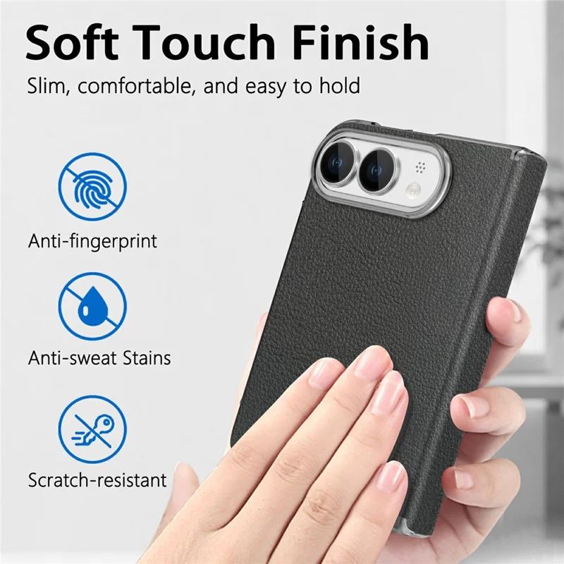 Für iPhone Duo Magnetische Hülle Scharnier Schutz Leder + PC Stoßfeste Klappbare Handyhülle - Schwarz