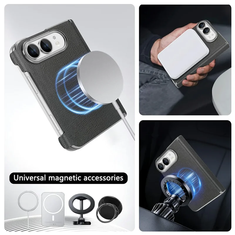 Für iPhone Duo Magnetische Hülle Scharnier Schutz Leder + PC Stoßfeste Klappbare Handyhülle - Schwarz
