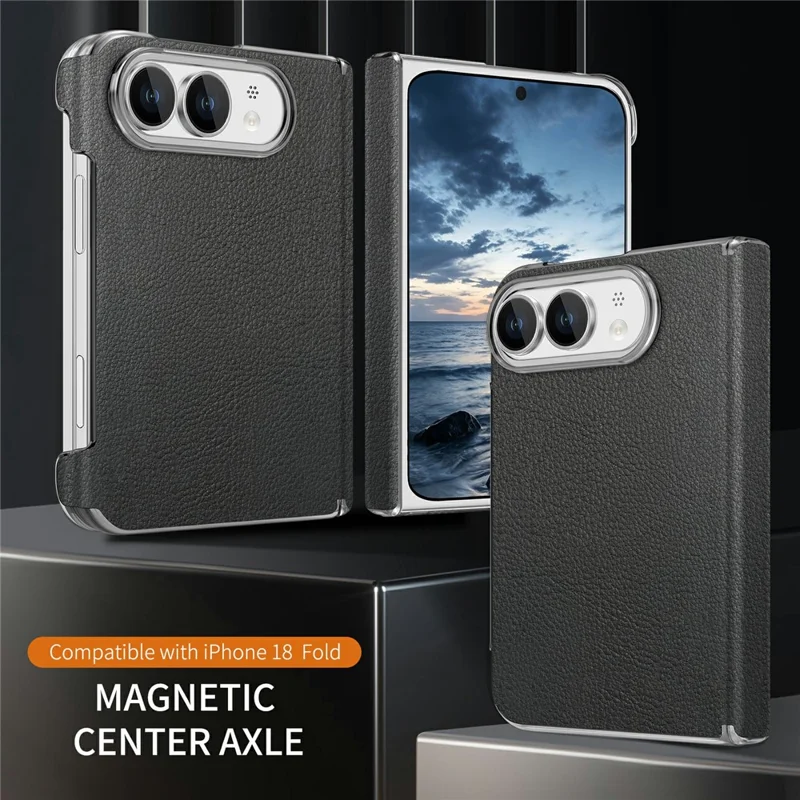 Für iPhone Duo Magnetische Hülle Scharnier Schutz Leder + PC Stoßfeste Klappbare Handyhülle - Schwarz