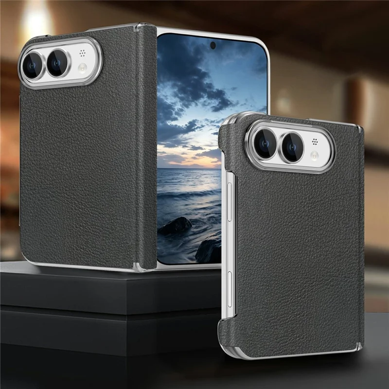 Für iPhone Duo Magnetische Hülle Scharnier Schutz Leder + PC Stoßfeste Klappbare Handyhülle - Schwarz