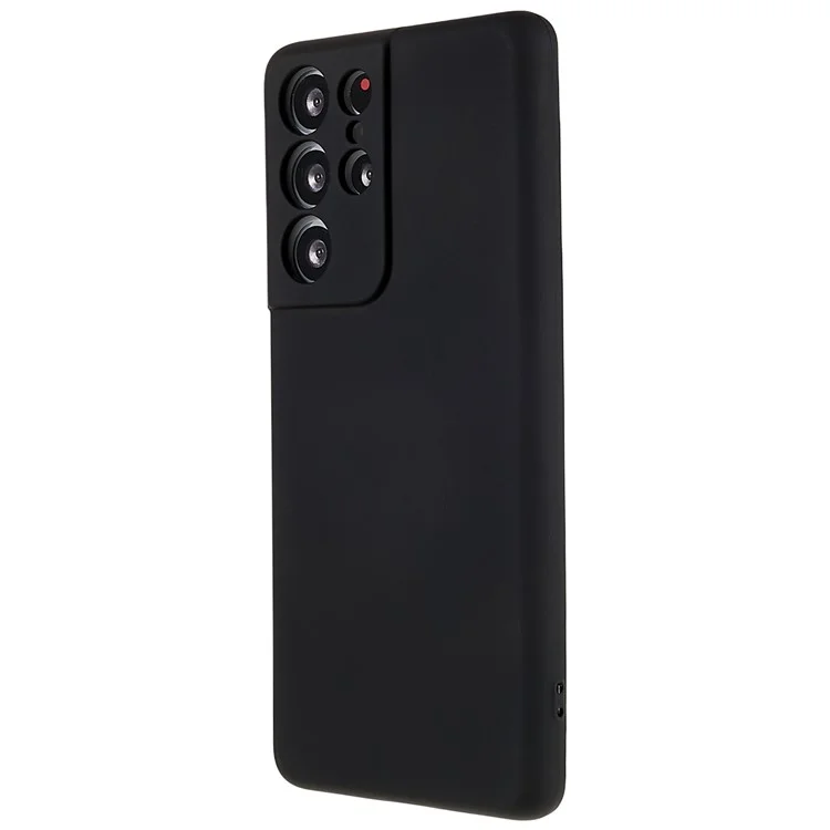 Para Samsung Galaxy S21 Ultra 5G Funda de teléfono móvil Soft TPU Textura de silicona líquida Borde de arco 2.0mm Grosor Anti-arañazos Cubierta - Negro