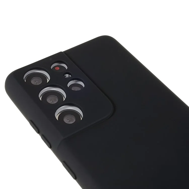 Para Samsung Galaxy S21 Ultra 5G Funda de teléfono móvil Soft TPU Textura de silicona líquida Borde de arco 2.0mm Grosor Anti-arañazos Cubierta - Negro