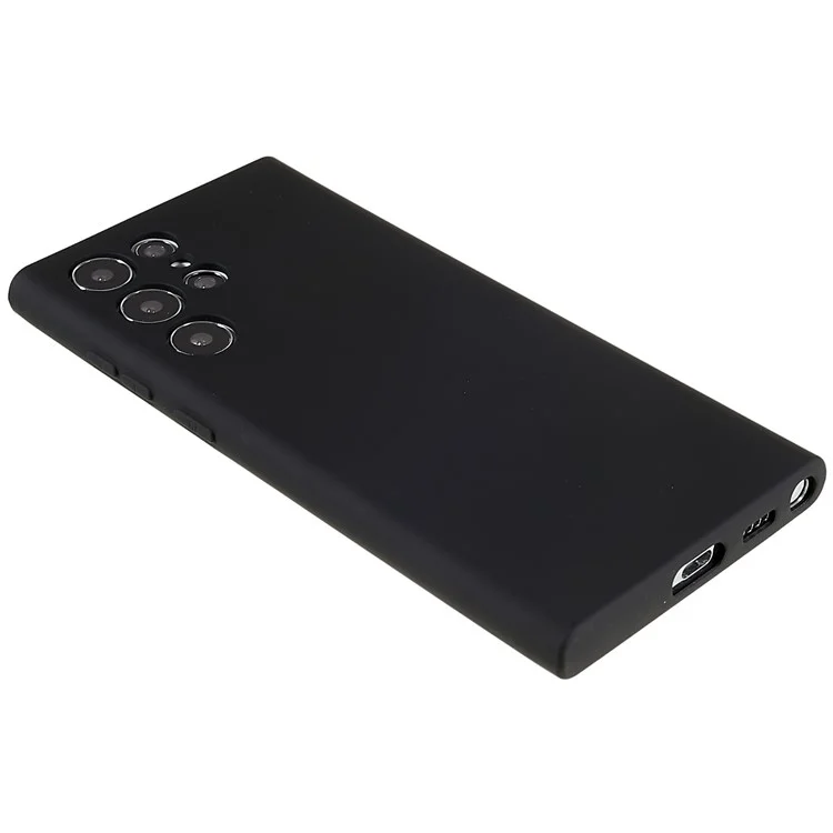 Для Samsung Galaxy S22 Ultra 5G TPU Shock-Absorption Flexible Phone Case Liquid Silicone Texture 2.0mm Thick Arc Edge Camera Protection Cover - Black