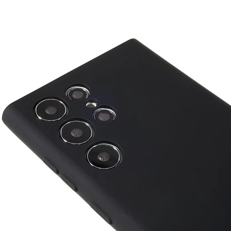 Для Samsung Galaxy S22 Ultra 5G TPU Shock-Absorption Flexible Phone Case Liquid Silicone Texture 2.0mm Thick Arc Edge Camera Protection Cover - Black