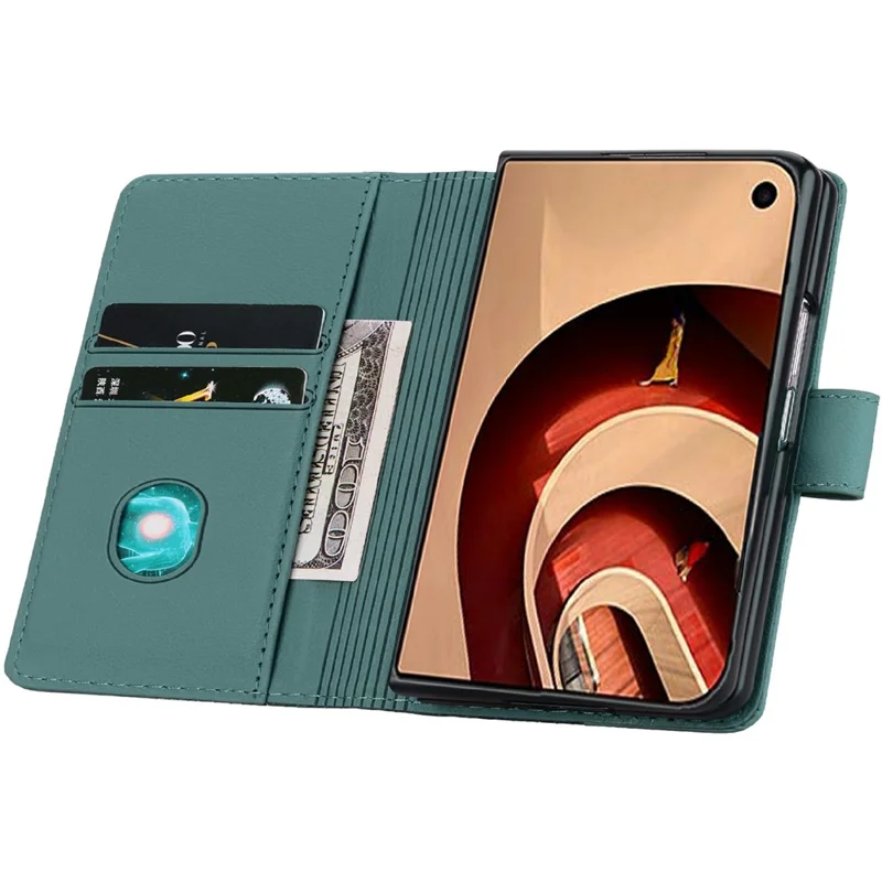 For iPhone Duo Case Rhombus Pattern Leather Wallet Phone Cover - Green