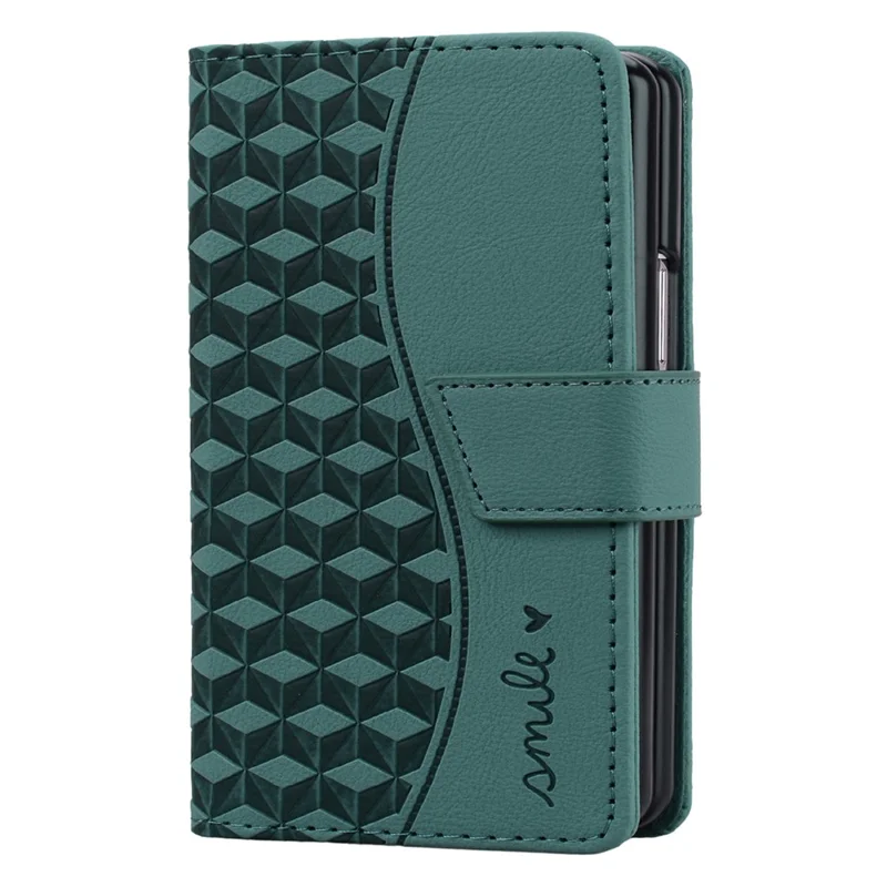 For iPhone Duo Case Rhombus Pattern Leather Wallet Phone Cover - Green