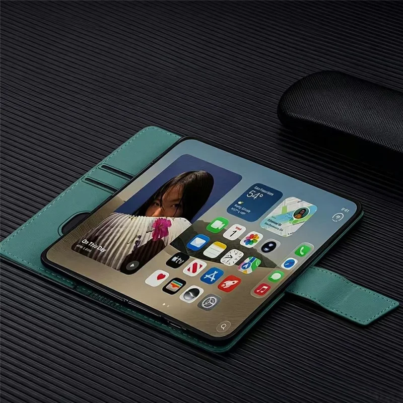 For iPhone Duo Case Rhombus Pattern Leather Wallet Phone Cover - Green