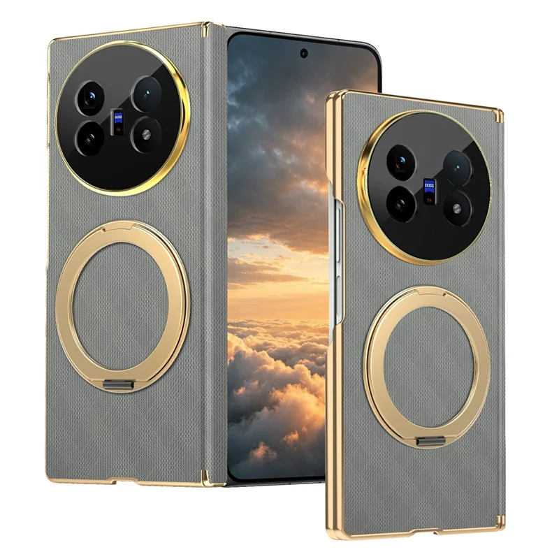 For vivo X Fold5 5G Case Magnetic Kickstand Leather + PC Dual-Axis Hinge Protection Phone Cover - Grey